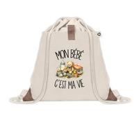 Sac à Dos avec Pochette Avant Beige Mon bébé c'est ma vie | Sac de Sport 220 g/m² avec 50% de Coton Recyclé Poche Velcro 8 L | Gym Piscine École Jeune Parent