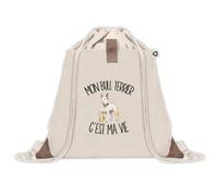 Sac à Dos avec Pochette Avant Beige Mon Bull Terrier c'est ma vie | Sac de Sport 220 g/m² avec 50% de Coton Recyclé Poche Velcro 8 L | Gym Piscine École Propriétaire Chien