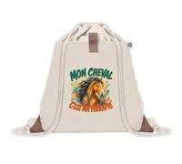 Sac à Dos avec Pochette Avant Beige Mon cheval c'est ma thérapie | Sac de Sport 220 g/m² avec 50% de Coton Recyclé Poche Velcro 8 L | Gym Piscine École