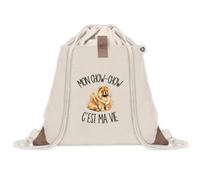 Sac à Dos avec Pochette Avant Beige Mon Chow-Chow c'est ma vie | Sac de Sport 220 g/m² avec 50% de Coton Recyclé Poche Velcro 8 L | Gym Piscine École Propriétaire Chien