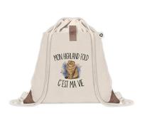 Sac à Dos avec Pochette Avant Beige Mon Highland Fold c'est ma vie | Sac de Sport 220 g/m² avec 50% de Coton Recyclé Poche Velcro 8 L | Gym Piscine École Propriétaire Chat
