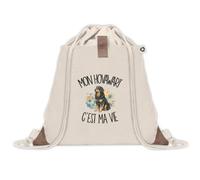 Sac à Dos avec Pochette Avant Beige Mon Hovawart c'est ma vie | Sac de Sport 220 g/m² avec 50% de Coton Recyclé Poche Velcro 8 L | Gym Piscine École Propriétaire Chien