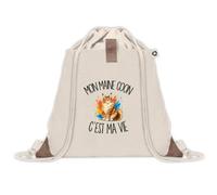 Sac à Dos avec Pochette Avant Beige Mon Maine Coon c'est ma vie | Sac de Sport 220 g/m² avec 50% de Coton Recyclé Poche Velcro 8 L | Gym Piscine École Propriétaire Chat