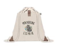 Sac à Dos avec Pochette Avant Beige Mon Nebelung c'est ma vie | Sac de Sport 220 g/m² avec 50% de Coton Recyclé Poche Velcro 8 L | Gym Piscine École Propriétaire Chat