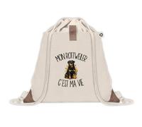 Sac à Dos avec Pochette Avant Beige Mon Rottweiler c'est ma vie | Sac de Sport 220 g/m² avec 50% de Coton Recyclé Poche Velcro 8 L | Gym Piscine École Propriétaire Chien