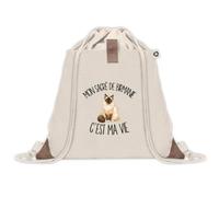 Sac à Dos avec Pochette Avant Beige Mon Sacré de Birmanie c'est ma vie | Sac de Sport 220 g/m² avec 50% de Coton Recyclé Poche Velcro 8 L | Gym Piscine École Propriétaire Chat