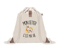 Sac à Dos avec Pochette Avant Beige Mon Setter c'est ma vie | Sac de Sport 220 g/m² avec 50% de Coton Recyclé Poche à Scratch 8 L | Gym Piscine École Propriétaire Chien