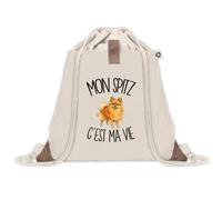 Sac à Dos avec Pochette Avant Beige Mon Spitz c'est ma vie | Sac de Sport 220 g/m² avec 50% de Coton Recyclé Poche Velcro 8 L | Gym Piscine École Propriétaire Chien