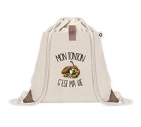 Sac à Dos avec Pochette Avant Beige Mon tonton c'est ma vie | Sac de Sport 220 g/m² avec 50% de Coton Recyclé Poche Velcro 8 L | Gym Piscine École Neveu Nièce