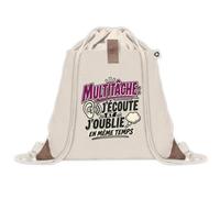 Sac à Dos avec Pochette Avant Beige Multitâche : j'écoute et j'oublie... en même temps Humour Beauf et drôle | Sac de Sport 220 g/m² avec 50% de Coton Recyclé Poche Velcro 8 L | Gym Piscine École