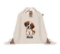 Sac à Dos avec Pochette Avant Beige Saint-Bernard : Chibi | Sac de Sport 220 g/m² avec 50% de Coton Recyclé Poche à Scratch 8 L | Gym Piscine École Propriétaire Chien