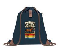 Sac à Dos avec Pochette Avant Bleu Marine Course de Chevaux Pourquoi je perds | Sac de Sport 220 g/m² avec 50% de Coton Recyclé Poche Velcro 8 L | Gym Piscine École