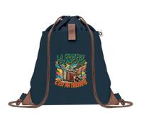Sac à Dos avec Pochette Avant Bleu Marine La chanson française c'est ma thérapie | Sac de Sport 220 g/m² avec 50% de Coton Recyclé Poche Velcro 8 L | Gym Piscine École