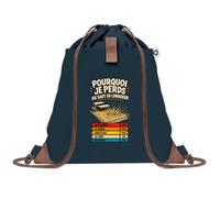 Sac à Dos avec Pochette Avant Bleu Marine Saut en Longueur Pourquoi je perds | Sac de Sport 220 g/m² avec 50% de Coton Recyclé Poche Velcro 8 L | Gym Piscine École