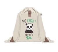 Sac à dos avec pochette Aya Pas Touche Panda | Sac de Sport et Gym avec cordelettes en Toile | Idée Cadeau Collègue Noël Anniversaire | Sac Doudou