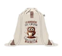 Sac à dos avec pochette Banquière Chouette Grain | Sac de Sport et Gym avec cordelettes en Toile | Idée Cadeau Collègue Noël Anniversaire | Sac Doudou