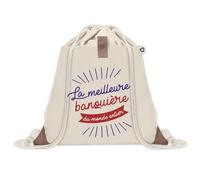 Sac à dos avec pochette Banquière Meilleure du Monde | Sac de Sport et Gym avec cordelettes en Toile | Idée Cadeau Collègue Noël Anniversaire | Sac Doudou