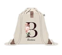 Sac à dos avec pochette Barbara Lettre Fleur | Sac de Sport et Gym avec cordelettes en Toile | Idée Cadeau Collègue Noël Anniversaire | Sac Doudou