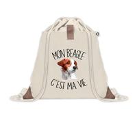 Sac à dos avec pochette Beagle c'est la Vie | Sac de Sport et Gym avec cordelettes en Toile | Idée Cadeau Collègue Noël Anniversaire | Sac Doudou