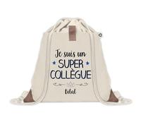 Sac à dos avec pochette Bilal Super Collègue | Sac de Sport et Gym avec cordelettes en Toile | Idée Cadeau Collègue Noël Anniversaire | Sac Doudou