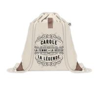 Sac à dos avec pochette Carole Femme Déesse Légende | Sac de Sport et Gym avec cordelettes en Toile | Idée Cadeau Collègue Noël Anniversaire | Sac Doudou