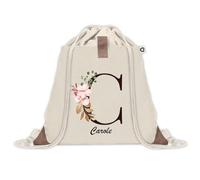 Sac à dos avec pochette Carole Lettre Fleur | Sac de Sport et Gym avec cordelettes en Toile | Idée Cadeau Collègue Noël Anniversaire | Sac Doudou