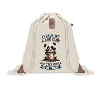 Sac à dos avec pochette Cavalier Panda Grain | Sac de Sport et Gym avec cordelettes en Toile | Idée Cadeau Collègue Noël Anniversaire | Sac Doudou