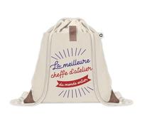 Sac à dos avec pochette Cheffe d'Atelier Meilleure du Monde | Sac de Sport et Gym avec cordelettes en Toile | Idée Cadeau Collègue Noël Anniversaire | Sac Doudou