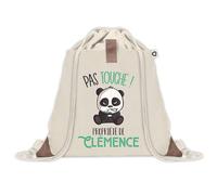 Sac à dos avec pochette Clémence Pas Touche Panda | Sac de Sport et Gym avec cordelettes en Toile | Idée Cadeau Collègue Noël Anniversaire | Sac Doudou