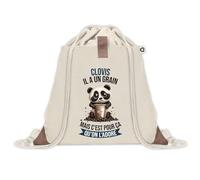 Sac à dos avec pochette Clovis Panda Grain | Sac de Sport et Gym avec cordelettes en Toile | Idée Cadeau Collègue Noël Anniversaire | Sac Doudou