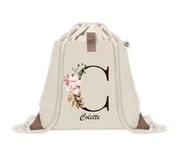 Sac à dos avec pochette Colette Lettre Fleur | Sac de Sport et Gym avec cordelettes en Toile | Idée Cadeau Collègue Noël Anniversaire | Sac Doudou