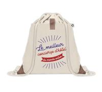 Sac à dos avec pochette Concierge d’Hôtel Meilleur du Monde | Sac de Sport et Gym avec cordelettes en Toile | Idée Cadeau Collègue Noël Anniversaire | Sac Doudou