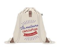 Sac à dos avec pochette Concierge Meilleure du Monde | Sac de Sport et Gym avec cordelettes en Toile | Idée Cadeau Collègue Noël Anniversaire | Sac Doudou