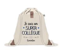 Sac à dos avec pochette Corentin Super Collègue | Sac de Sport et Gym avec cordelettes en Toile | Idée Cadeau Collègue Noël Anniversaire | Sac Doudou
