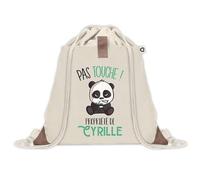 Sac à dos avec pochette Cyrille Pas Touche Panda | Sac de Sport et Gym avec cordelettes en Toile | Idée Cadeau Collègue Noël Anniversaire | Sac Doudou
