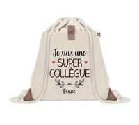 Sac à dos avec pochette Diane Super Collègue | Sac de Sport et Gym avec cordelettes en Toile | Idée Cadeau Collègue Noël Anniversaire | Sac Doudou