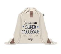 Sac à dos avec pochette Diego Super Collègue | Sac de Sport et Gym avec cordelettes en Toile | Idée Cadeau Collègue Noël Anniversaire | Sac Doudou