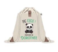 Sac à dos avec pochette Dorothée Pas Touche Panda | Sac de Sport et Gym avec cordelettes en Toile | Idée Cadeau Collègue Noël Anniversaire | Sac Doudou
