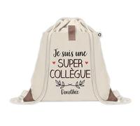 Sac à dos avec pochette Dorothée Super Collègue | Sac de Sport et Gym avec cordelettes en Toile | Idée Cadeau Collègue Noël Anniversaire | Sac Doudou