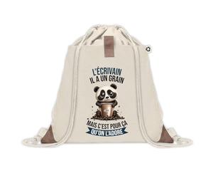 Sac à dos avec pochette Écrivain Panda Grain | Sac de Sport et Gym avec cordelettes en Toile | Idée Cadeau Collègue Noël Anniversaire | Sac Doudou