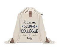 Sac à dos avec pochette Eddy Super Collègue | Sac de Sport et Gym avec cordelettes en Toile | Idée Cadeau Collègue Noël Anniversaire | Sac Doudou