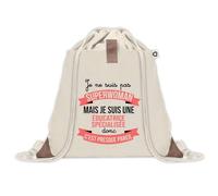 Sac à dos avec pochette Éducatrice Spécialisée Super-Héros Femme | Sac de Sport et Gym avec cordelettes en Toile | Idée Cadeau Collègue Noël Anniversaire | Sac Doudou