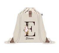 Sac à dos avec pochette Eléonore Lettre Fleur | Sac de Sport et Gym avec cordelettes en Toile | Idée Cadeau Collègue Noël Anniversaire | Sac Doudou