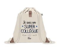 Sac à dos avec pochette Elio Super Collègue | Sac de Sport et Gym avec cordelettes en Toile | Idée Cadeau Collègue Noël Anniversaire | Sac Doudou