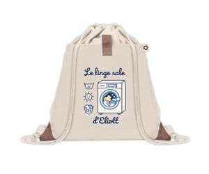 Sac à Dos avec Pochette Eliott : Le linge sale | Sac Crèche École Maternelle Petite Section | Coton Recyclé 8 L Poche Velcro | Cadeau Rentrée Garçon