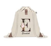 Sac à dos avec pochette Elisabeth Lettre Fleur | Sac de Sport et Gym avec cordelettes en Toile | Idée Cadeau Collègue Noël Anniversaire | Sac Doudou