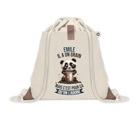 Sac à dos avec pochette Emile Panda Grain | Sac de Sport et Gym avec cordelettes en Toile | Idée Cadeau Collègue Noël Anniversaire | Sac Doudou