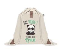 Sac à dos avec pochette Emilie Pas Touche Panda | Sac de Sport et Gym avec cordelettes en Toile | Idée Cadeau Collègue Noël Anniversaire | Sac Doudou