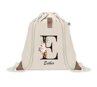 Sac à dos avec pochette Esther Lettre Fleur | Sac de Sport et Gym avec cordelettes en Toile | Idée Cadeau Collègue Noël Anniversaire | Sac Doudou