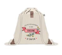 Sac à dos avec pochette Evelyne Les Affaires d'Enfer | Sac de Sport et Gym avec cordelettes en Toile | Idée Cadeau Collègue Noël Anniversaire | Sac Doudou